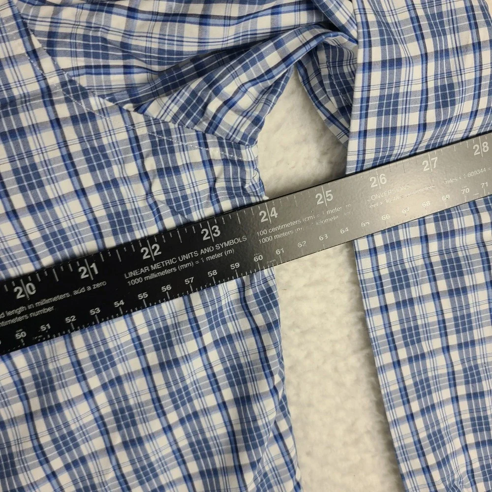 Banana Republic Shirt Men XL Blue Plaid Grant Fit 120s Supima Cotton Button Up *